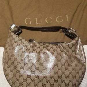 Gucci brown patten leather shoulder hobo bag